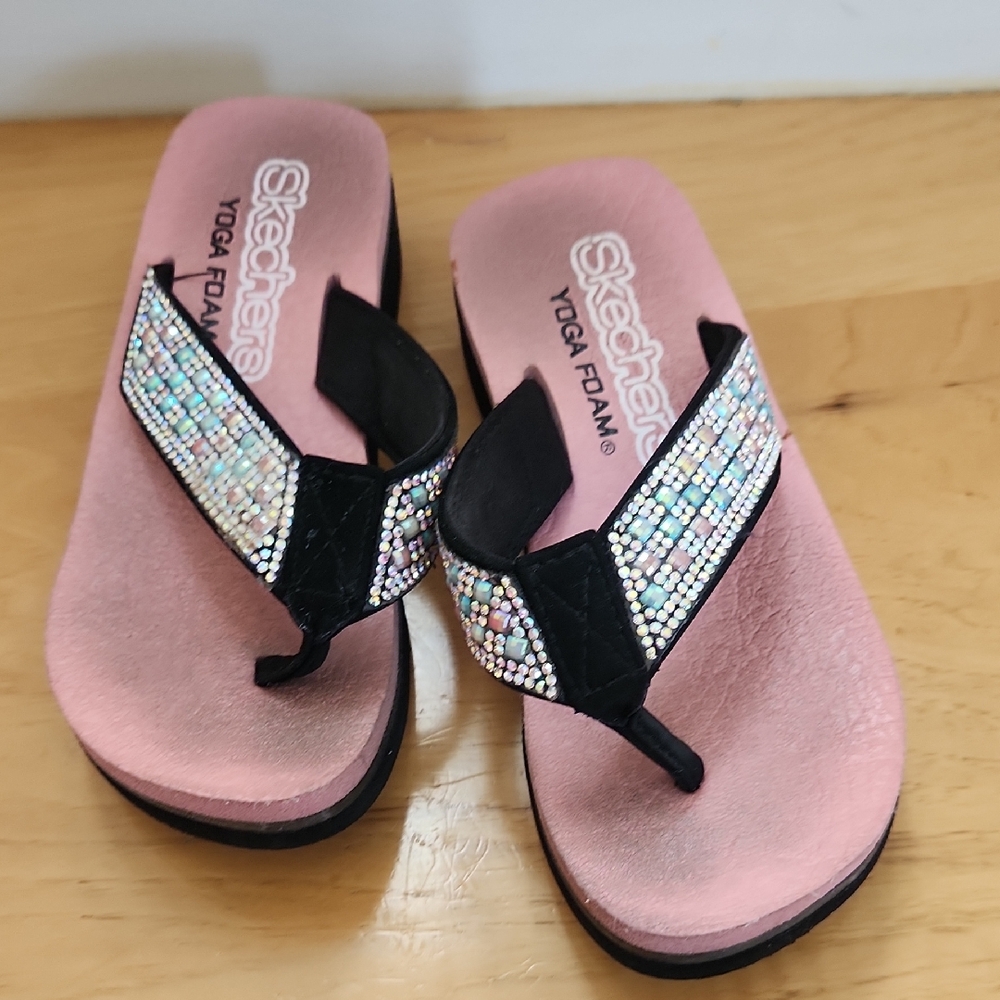 Skechers Pink and Black Sandals with Cushioned Sole
